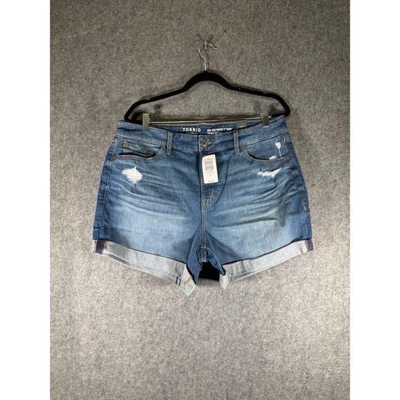 Torrid Denim Shorts Women 16 Blue High Rise Perfect Vintage Stretch Cut Off‎ NWT - Picture 1 of 8
